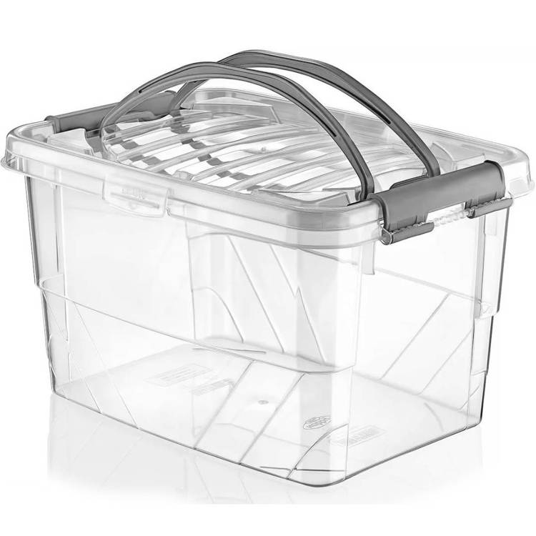 Rechteckig Behälter, Aufbewahrungsbox, Transparentbox, Kunststoffbox, Klappbox, Plastikbox mit Griffen – transparent – 13,00 Liter