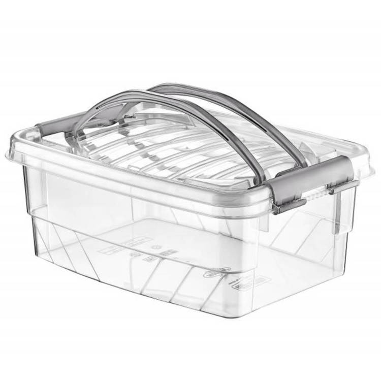 Rechteckig Behälter, Aufbewahrungsbox, Transparentbox, Kunststoffbox, Klappbox, Plastikbox mit Griffen – transparent – 5,00 Liter