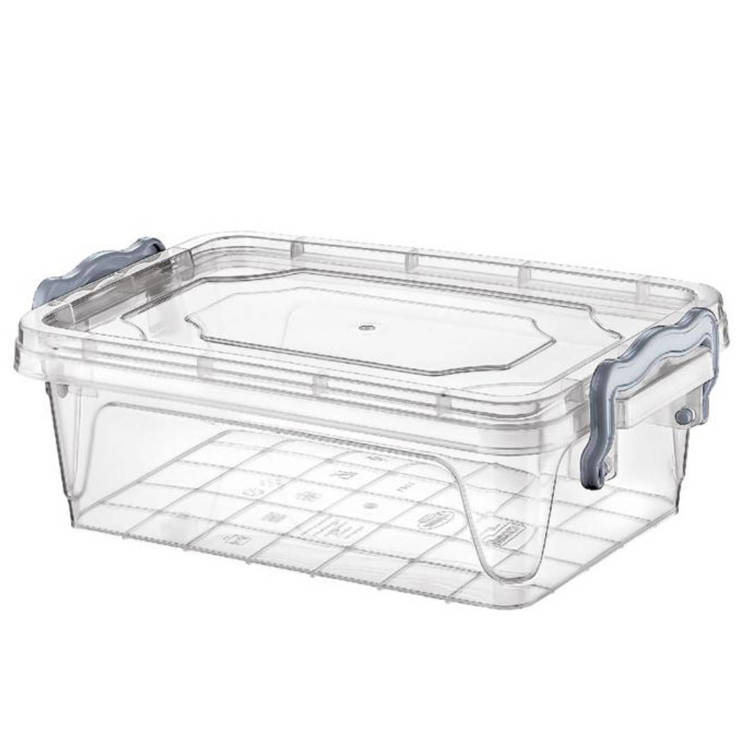 Rechteckig Behälter, Aufbewahrungsbox, Transparentbox, Kunststoffbox, Klappbox, Plastikbox – transparent – 0,60 Liter