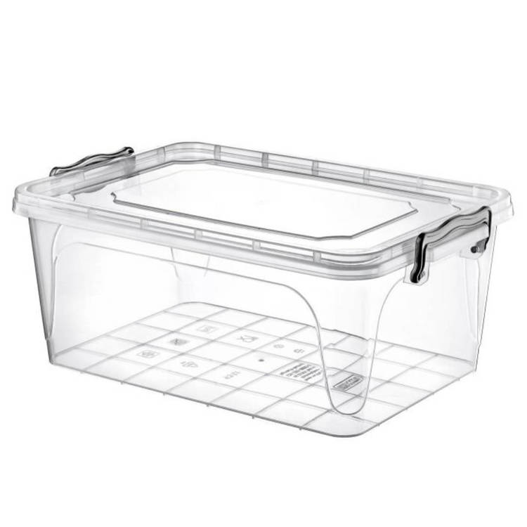 Rechteckig Behälter, Aufbewahrungsbox, Transparentbox, Kunststoffbox, Klappbox, Plastikbox – transparent – 13,00 Liter