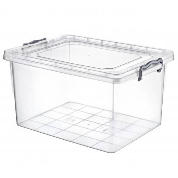 Rechteckig Behälter, Aufbewahrungsbox, Transparentbox, Kunststoffbox, Klappbox, Plastikbox – transparent – 40,00 Liter