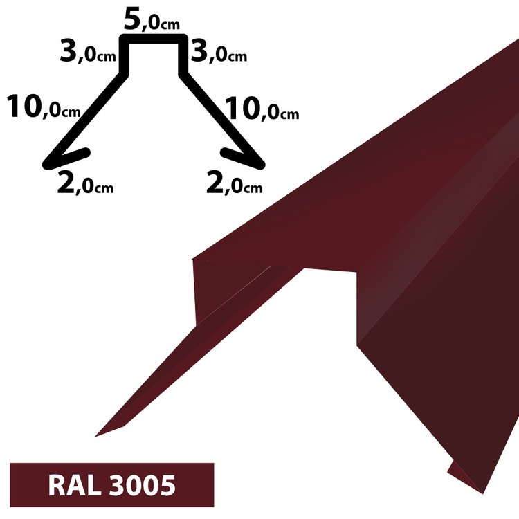 2m Firstblech Trapez Firstabschluss Dachblech pulverbeschichtetes, Zuschnitt 35 cm -RAL-3005 Weinrot