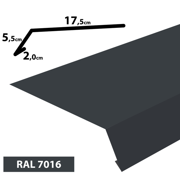 1m Traufblech, Pulverbeschichtetes Rinneneinhang-Dachblech, Zuschnitt 25cm -RAL-7016 Graphit