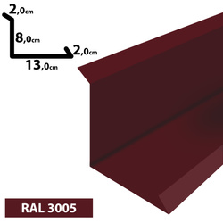 1m Wandanschluss Dachblech pulverbeschichtetes 0,5 mm, Zuschnitt 25 cm -RAL-3005 Weinrot