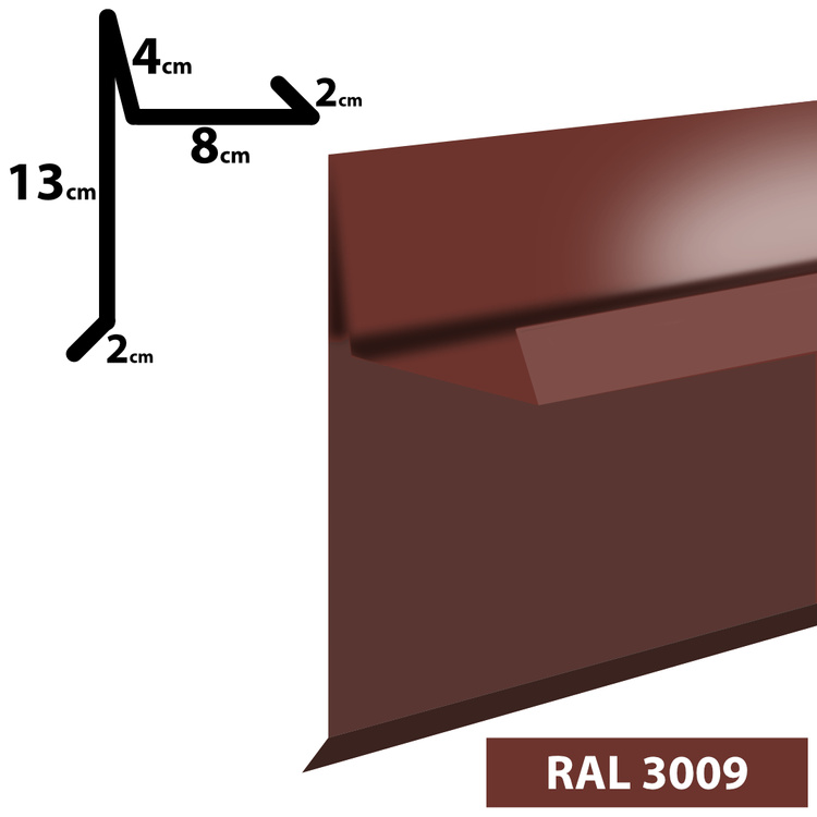 2m Ortgangblech II Windblech pulverbeschichtetes 0,5mm, Zuschnitt 30cm -RAL-3009 Oxidrot / Kastanie