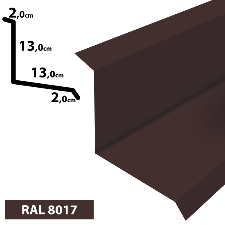 1m Wandanschluss Dachblech pulverbeschichtetes 0,5 mm, Zuschnitt 30 cm -RAL-8017 Braun