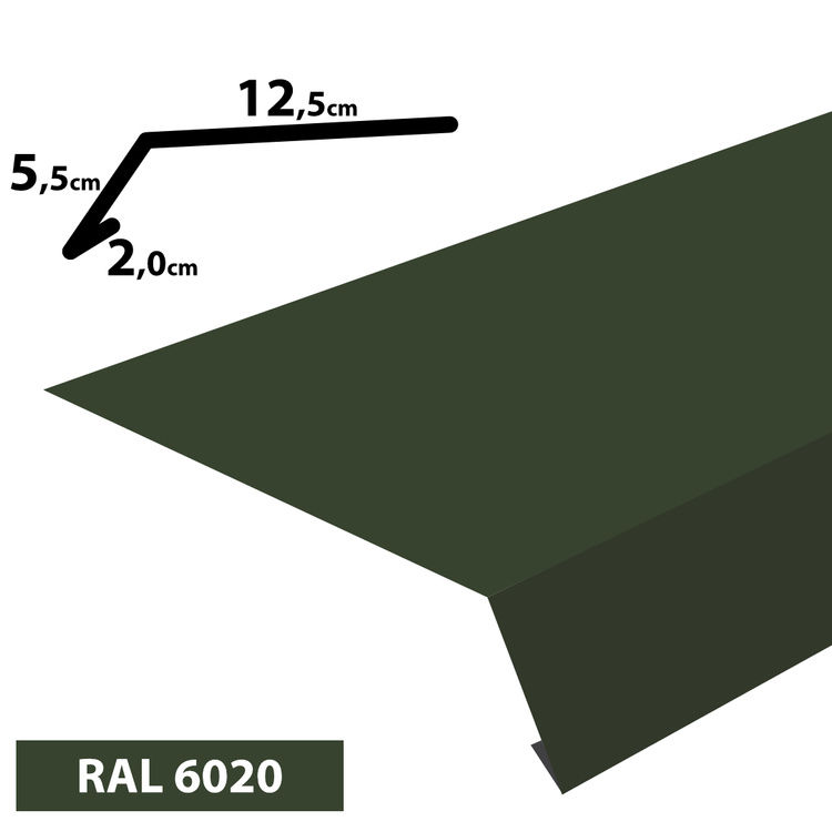 2m Traufblech, Pulverbeschichtetes Rinneneinhang-Dachblech, Zuschnitt 20cm -RAL-6020 Chromooxidgrün