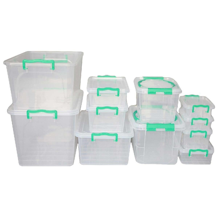 Rechteckig Behälter, Aufbewahrungsbox, Transparentbox, Kunststoffbox, Klappbox, Plastikbox – transparent – 13,00 Liter