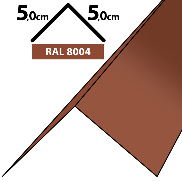 1m Winkelblech Kantblech Kante Blechwinkel pulverbeschichtetes 0,5mm, Zuschnitt 10cm -RAL-8004 Ziegelrot