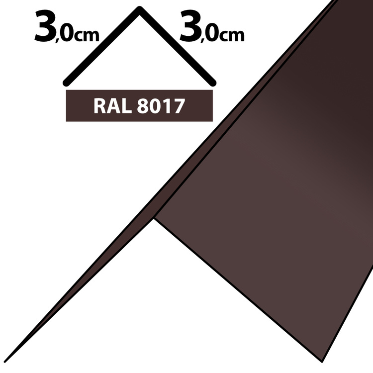 1m Winkelblech Kantblech Kante Blechwinkel pulverbeschichtetes 0,5mm, Zuschnitt 6cm -RAL-8017 Braun