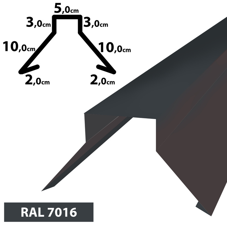 1m Firstblech Trapez Firstabschluss Dachblech pulverbeschichtetes, Zuschnitt 35 cm -RAL-7016 Graphit