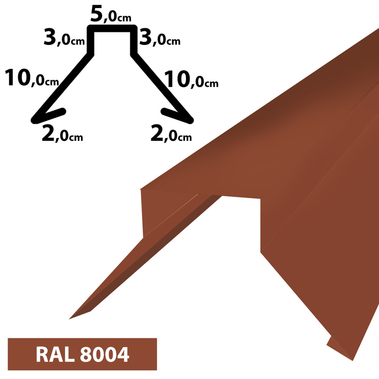 1m Firstblech Trapez Firstabschluss Dachblech pulverbeschichtetes, Zuschnitt 35 cm -RAL-8004 Ziegelrot