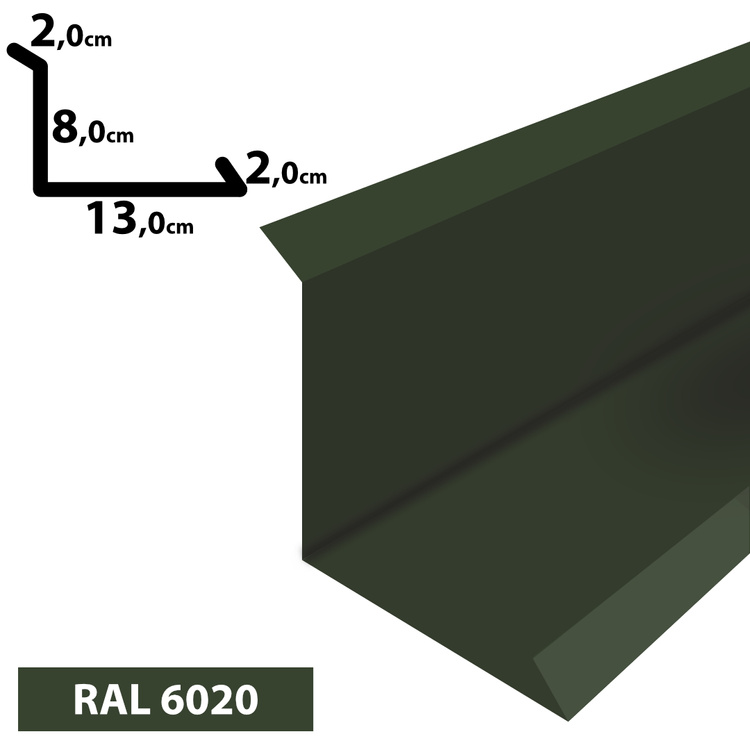 1m Wandanschluss Dachblech pulverbeschichtetes 0,5 mm, Zuschnitt 25 cm -RAL-6020 Chromooxidgrün