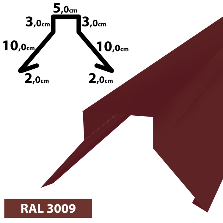 2m Firstblech Trapez Firstabschluss Dachblech pulverbeschichtetes, Zuschnitt 35 cm -RAL-3009 Oxidrot / Kastanie