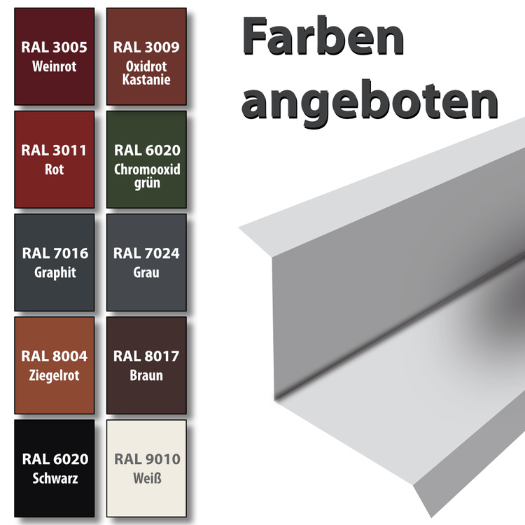 1m Wandanschluss Dachblech pulverbeschichtetes 0,5 mm, Zuschnitt 30 cm -RAL-3005 Weinrot