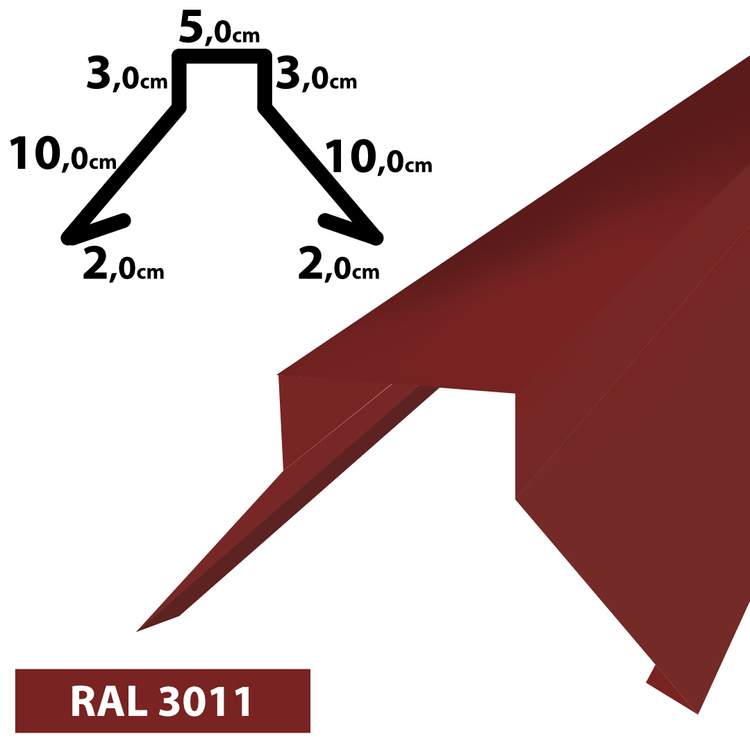 1m Firstblech Trapez Firstabschluss Dachblech pulverbeschichtetes, Zuschnitt 35 cm -RAL -3011 Rot