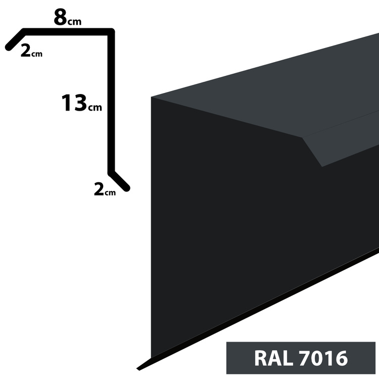 1m Ortgangblech Ortblech Windblech, pulverbeschichtetes 0,5mm, Zuschnitt 25cm -RAL-7016 Graphit