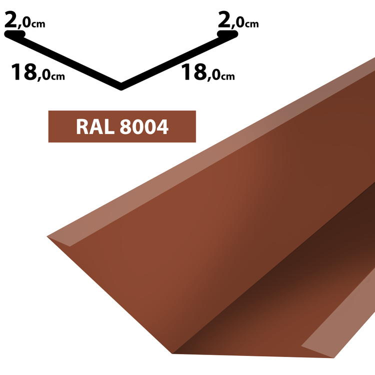 1m Kehlblech Kehle Dachblech Winkelblech pulverbeschichtetes 0,5mm, Zuschnitt 40cm -RAL-8004 Ziegelrot