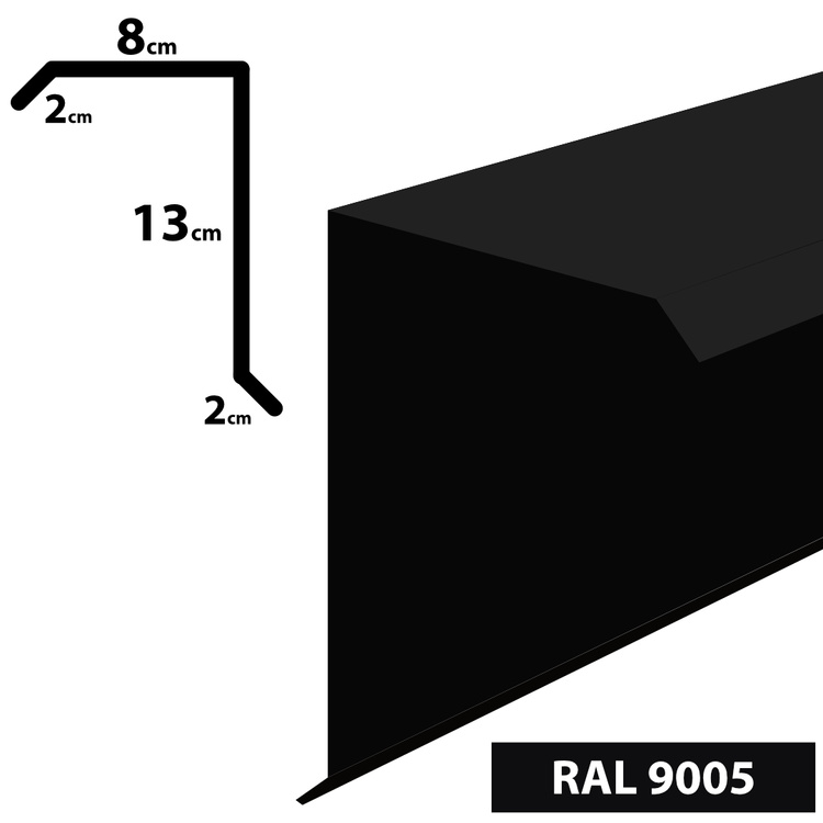 2m Ortgangblech Ortblech Windblech, pulverbeschichtetes 0,5mm, Zuschnitt 25cm -RAL-9005 Schwarz