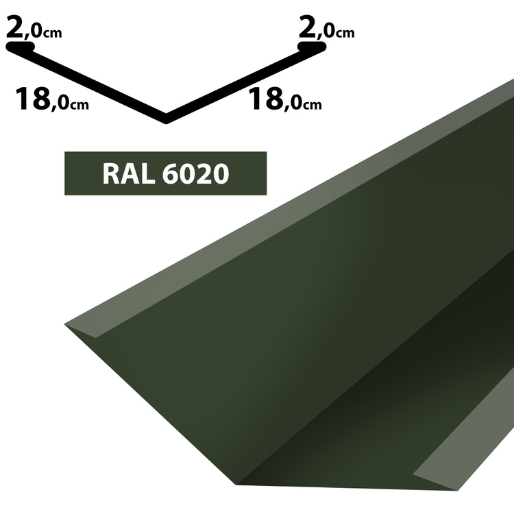 1m Kehlblech Kehle Dachblech Winkelblech pulverbeschichtetes 0,5mm, Zuschnitt 40cm -RAL-6020 Chromooxidgrün