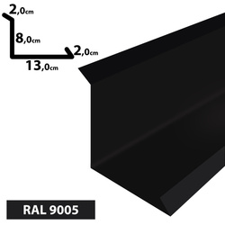 1m Wandanschluss Dachblech pulverbeschichtetes 0,5 mm, Zuschnitt 25 cm -RAL-9005 Schwarz