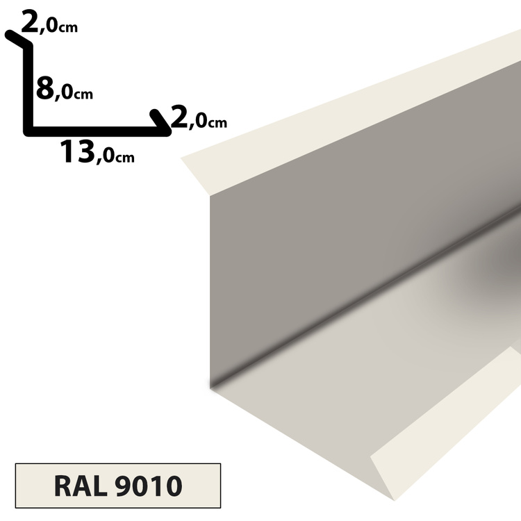 1m Wandanschluss Dachblech pulverbeschichtetes 0,5 mm, Zuschnitt 25 cm -RAL-9010 Weiß