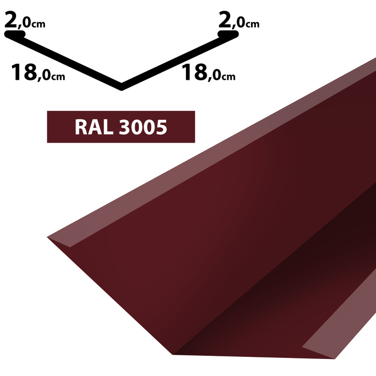 1m Kehlblech Kehle Dachblech Winkelblech pulverbeschichtetes 0,5mm, Zuschnitt 40cm -RAL-3005 Weinrot