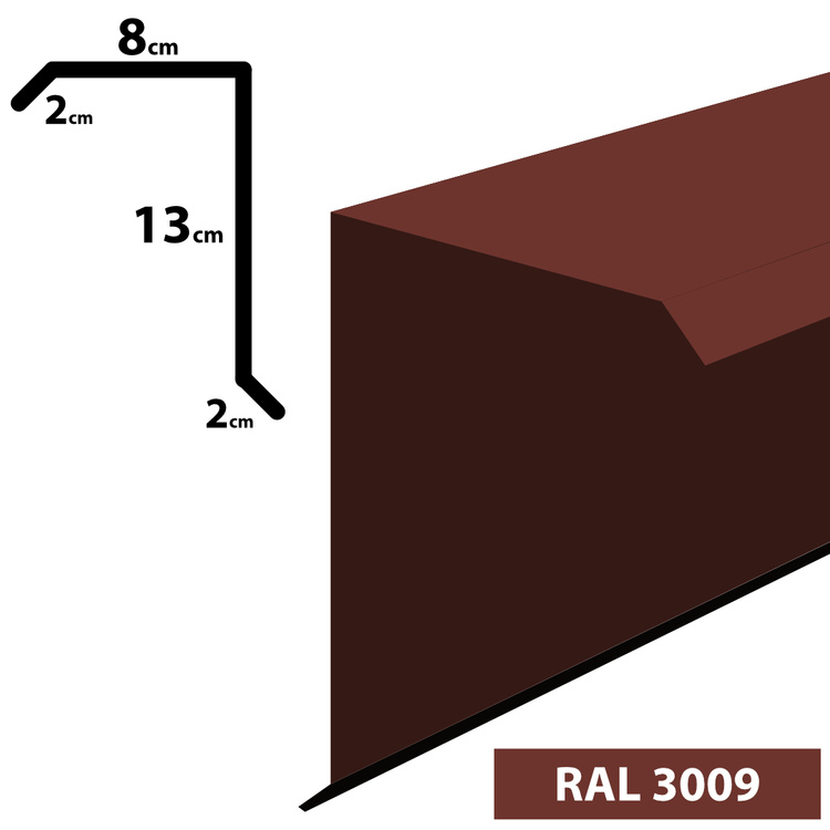 1m Ortgangblech Ortblech Windblech, pulverbeschichtetes 0,5mm, Zuschnitt 25cm -RAL-3009 Oxidrot / Kastanie