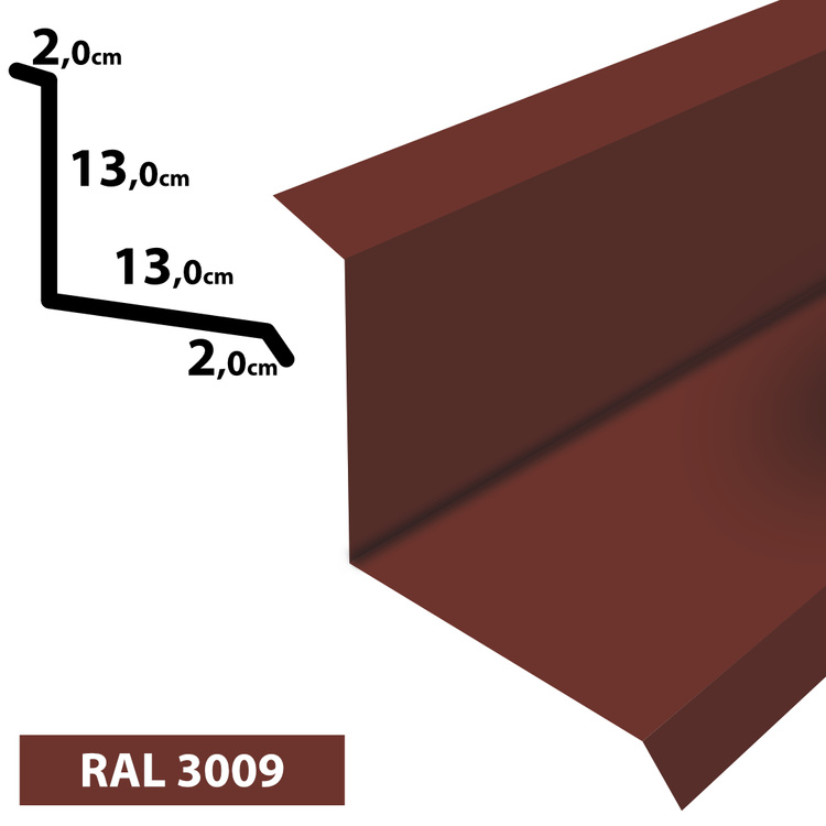 2m Wandanschluss Dachblech pulverbeschichtetes 0,5 mm, Zuschnitt 30 cm -RAL-3009 Oxidrot / Kastanie