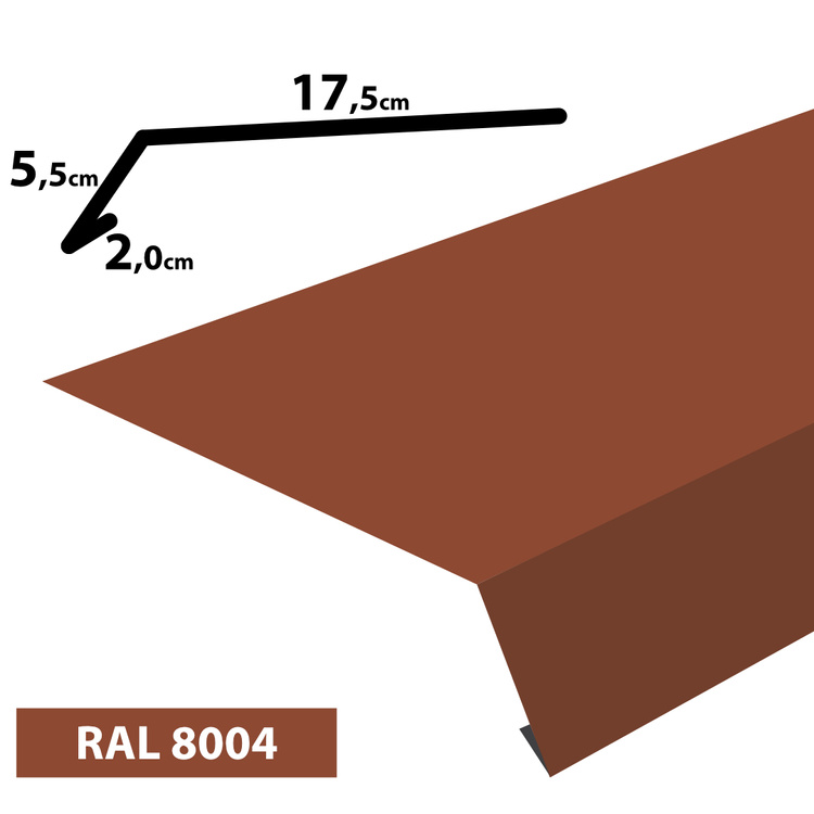 2m Traufblech, Pulverbeschichtetes Rinneneinhang-Dachblech, Zuschnitt 25cm -RAL-8004 Ziegelrot