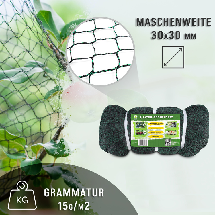 Vogelschutznetz Teichnetz Obstbaumnetz Schutznetz sehr stark - schwarz /grün - 12,0x25,0 Meter