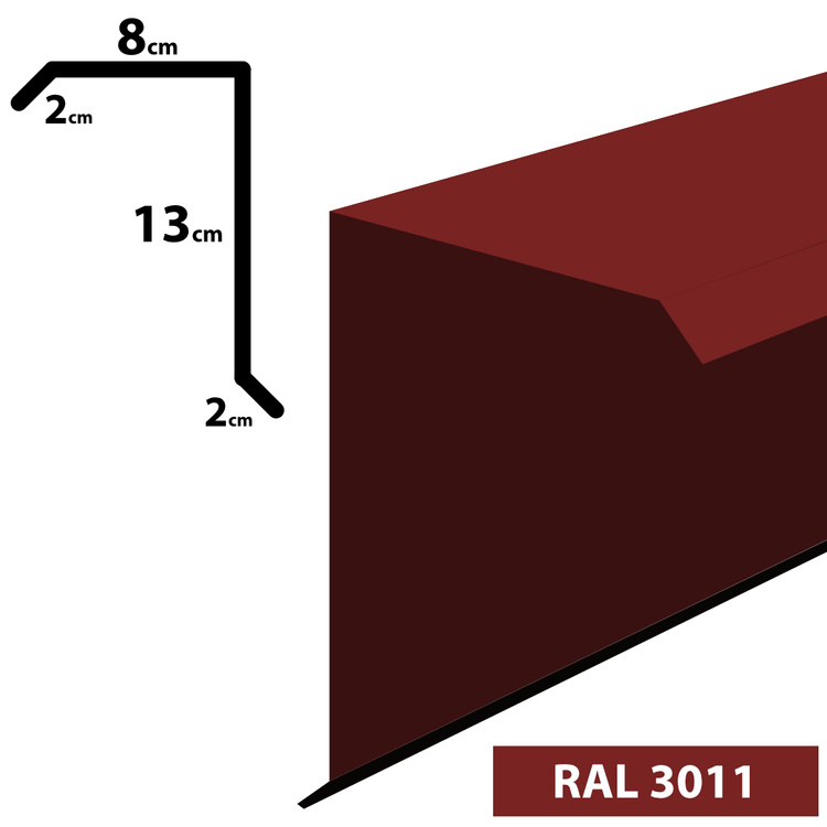 1m Ortgangblech Ortblech Windblech, pulverbeschichtetes 0,5mm, Zuschnitt 25cm -RAL-3011 Rot