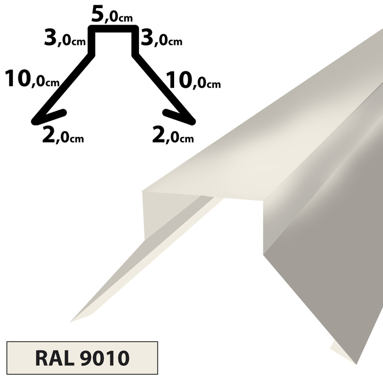 1m Firstblech Trapez Firstabschluss Dachblech pulverbeschichtetes, Zuschnitt 35 cm -RAL-9010 Weiß