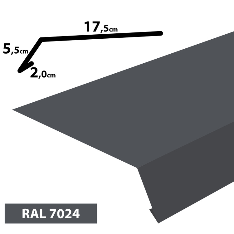 1m Traufblech, Pulverbeschichtetes Rinneneinhang-Dachblech, Zuschnitt 25cm -RAL-7024 Grau