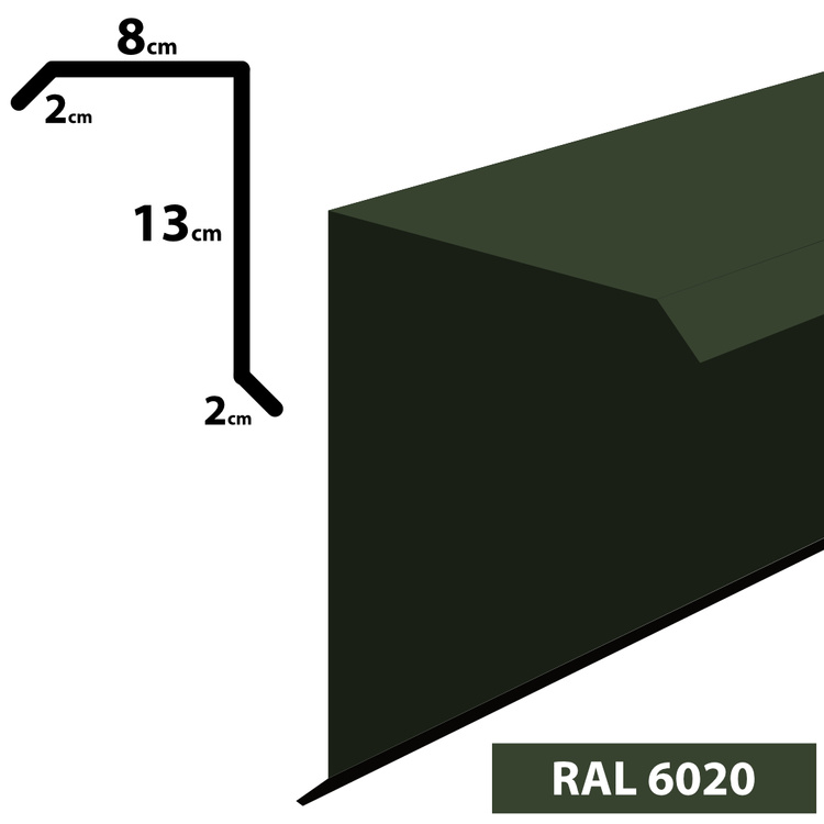 2m Ortgangblech Ortblech Windblech, pulverbeschichtetes 0,5mm, Zuschnitt 25cm -RAL-6020 Chromooxidgrün