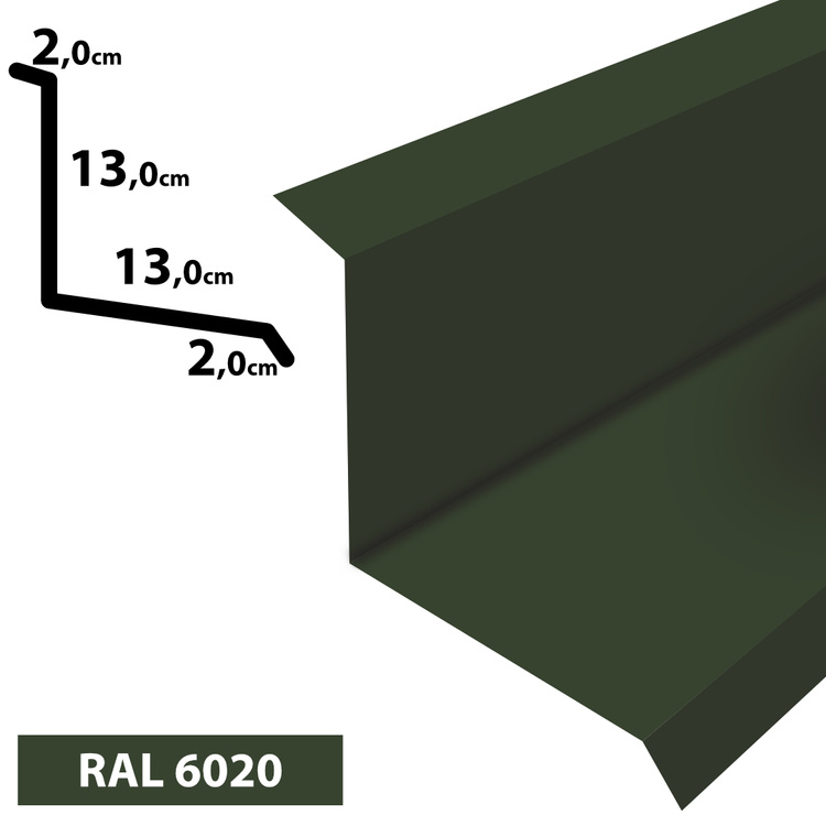 2m Wandanschluss Dachblech pulverbeschichtetes 0,5 mm, Zuschnitt 30 cm -RAL-6020 Chromooxidgrün