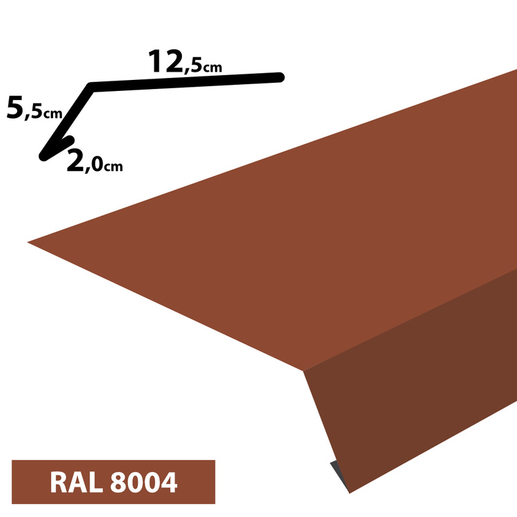 2m Traufblech, Pulverbeschichtetes Rinneneinhang-Dachblech, Zuschnitt 20cm -RAL-8004 Ziegelrot