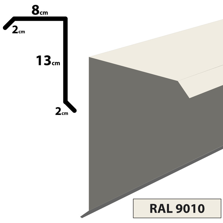 1m Ortgangblech Ortblech Windblech, pulverbeschichtetes 0,5mm, Zuschnitt 25cm -RAL-9010 Weiß