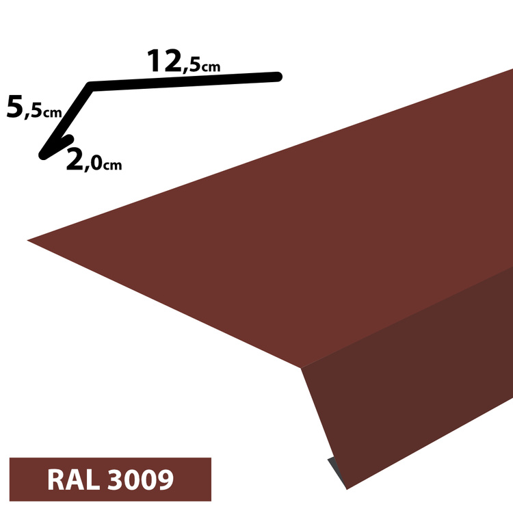 1m Traufblech, Pulverbeschichtetes Rinneneinhang-Dachblech, Zuschnitt 20cm -RAL-3009 Oxidrot / Kastanie