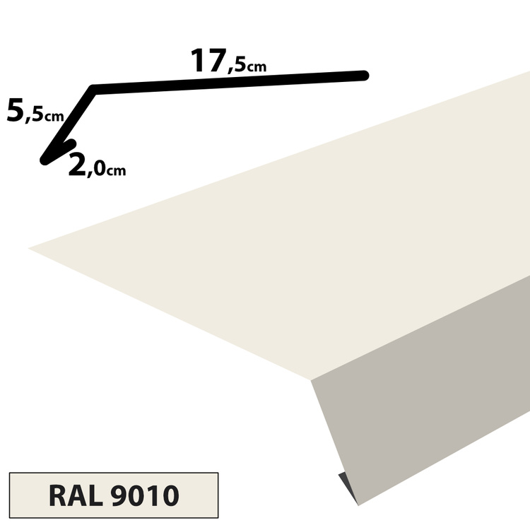 1m Traufblech, Pulverbeschichtetes Rinneneinhang-Dachblech, Zuschnitt 25cm -RAL-9010 Weiß