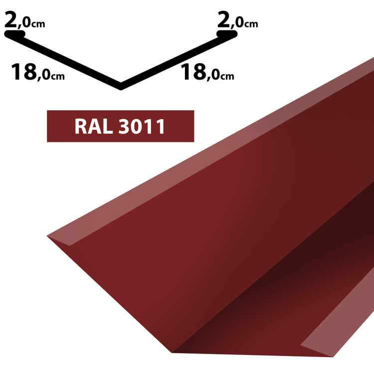 2m Kehlblech Kehle Dachblech Winkelblech pulverbeschichtetes 0,5mm, Zuschnitt 40cm -RAL-3011 Rot