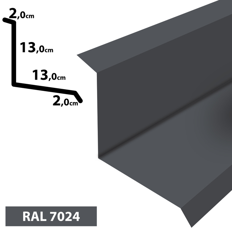 1m Wandanschluss Dachblech pulverbeschichtetes 0,5 mm, Zuschnitt 30 cm -RAL-7024 Grau