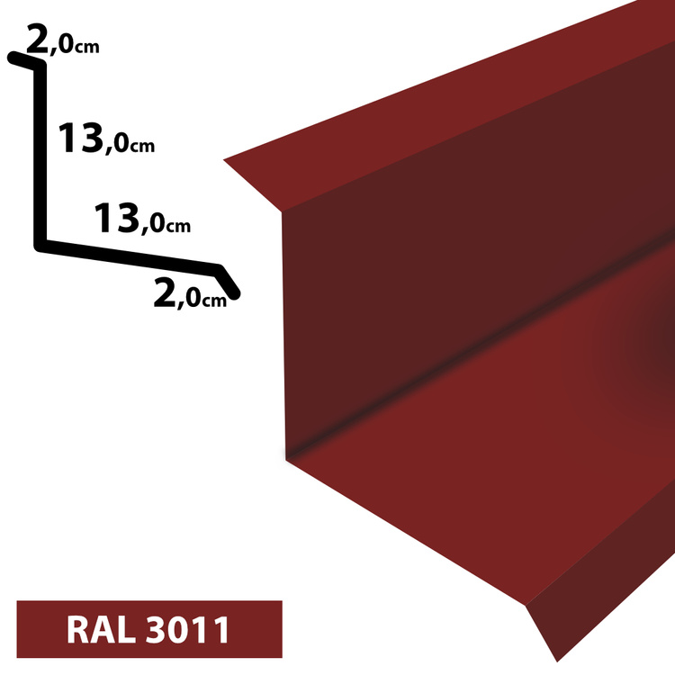 2m Wandanschluss Dachblech pulverbeschichtetes 0,5 mm, Zuschnitt 30 cm -RAL-3011 Rot