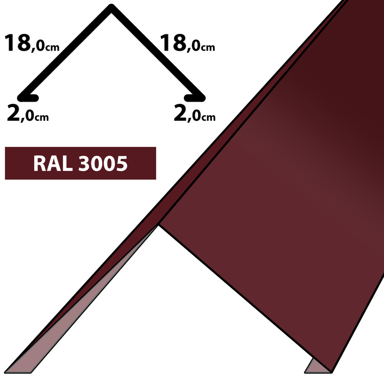 1m Firstblech Dachblech pulverbeschichtetes Zuschnitt 40cm -RAL-3005 Weinrot