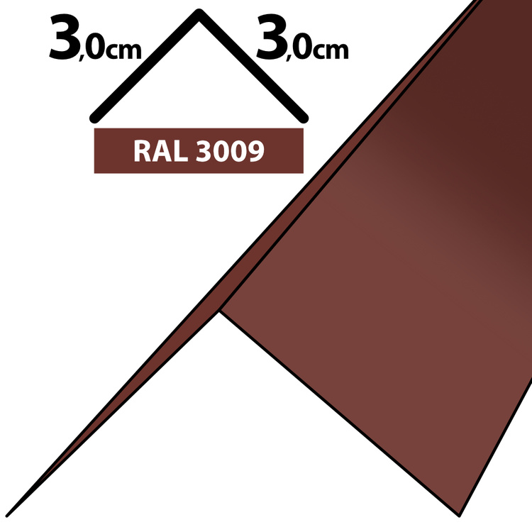 1m Winkelblech Kantblech Kante Blechwinkel pulverbeschichtetes 0,5mm, Zuschnitt 6cm -RAL-3009 Oxidrot / Kastanie