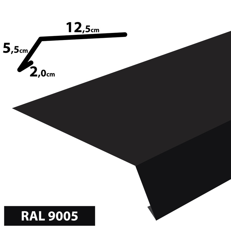 1m Traufblech, Pulverbeschichtetes Rinneneinhang-Dachblech, Zuschnitt 20cm -RAL-9005 Schwarz