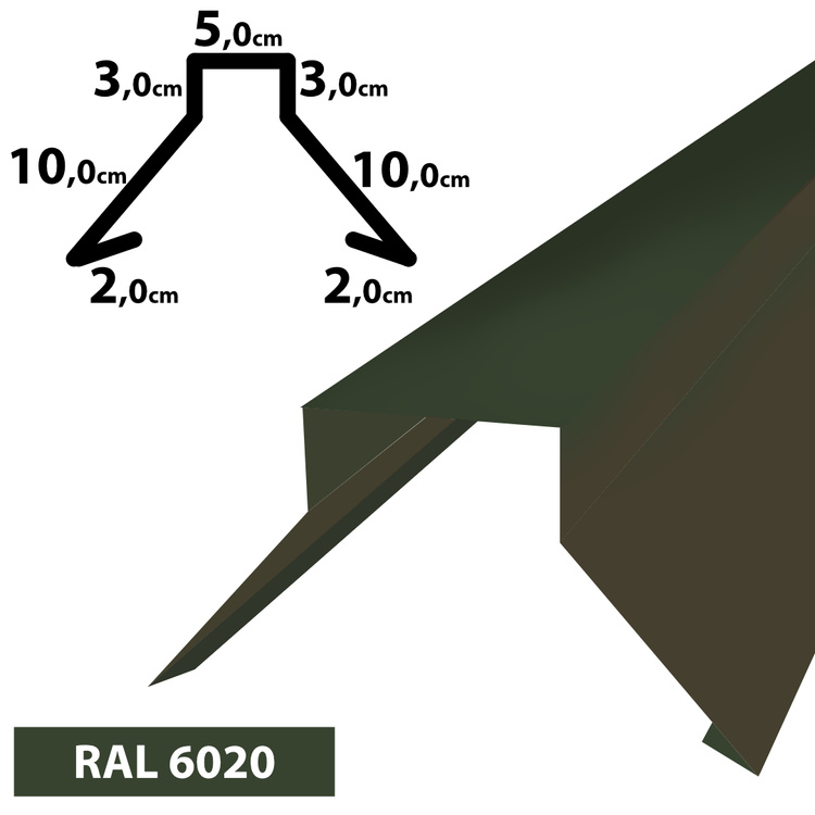 1m Firstblech Trapez Firstabschluss Dachblech pulverbeschichtetes, Zuschnitt 35 cm -RAL-6020 Chromooxidgrün