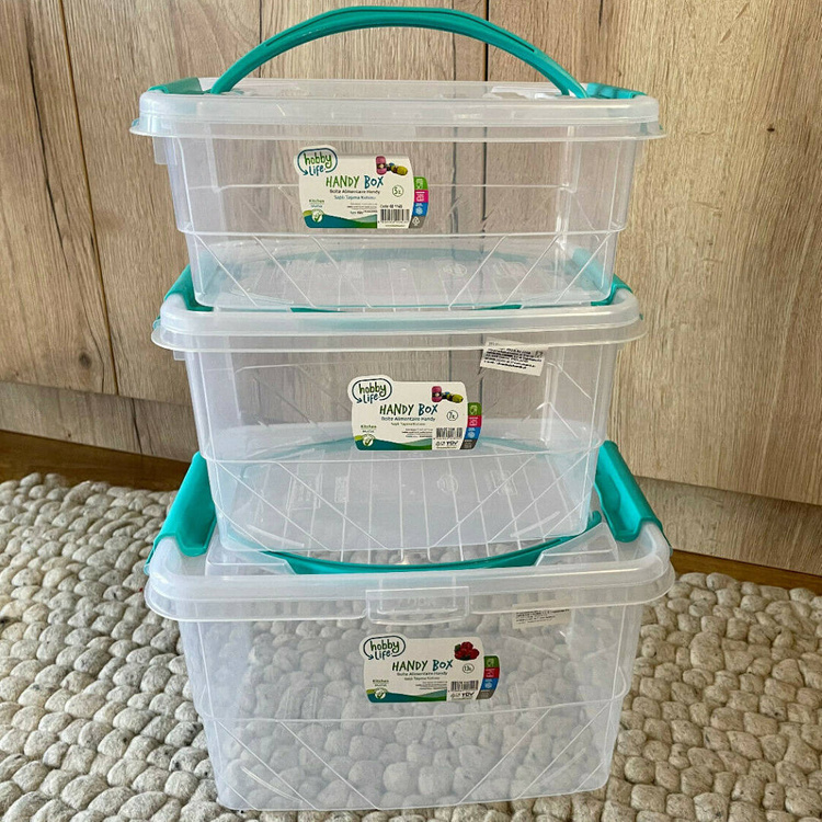 Rechteckig Behälter, Aufbewahrungsbox, Transparentbox, Kunststoffbox, Klappbox, Plastikbox mit Griffen – transparent – 5,00 Liter