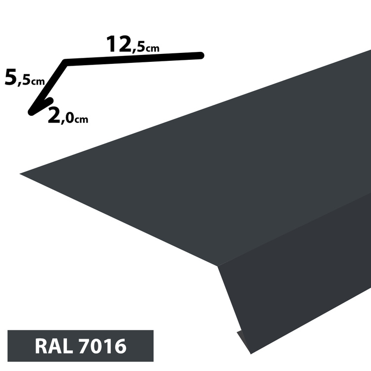 1m Traufblech, Pulverbeschichtetes Rinneneinhang-Dachblech, Zuschnitt 20cm -RAL-7016 Graphit