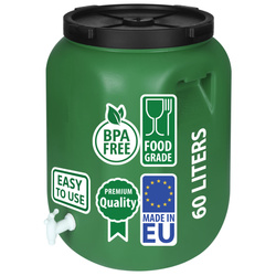 Weithalsfass Sauerkrautfas Regen Fass Gepäcktonne Camping mit Hahn, grün - 60 Liter